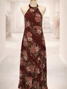 Lulus Floral Halter Maxi Dress, Size Small